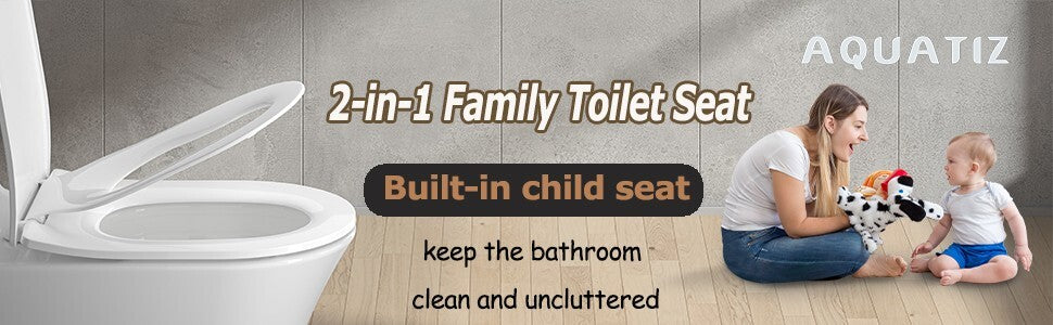 AQUATIZ D-Shaped Family Toilet Seat with Built-in Potty Training Seat Child Seat