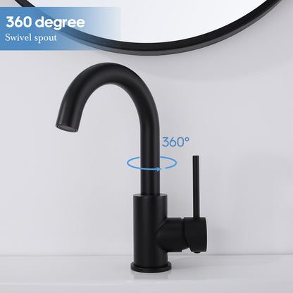 Decaura Black Basin Mixer Tap Swivel Arm Bathroom Vanity Sink Faucet Round Form