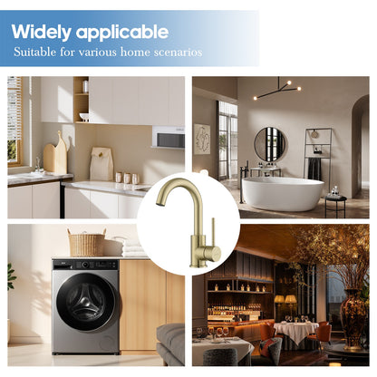 Decaura Brushed Gold Bathroom Basin Mixer Tap Round Swivel Arm Vanity Faucet