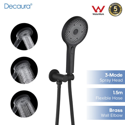 Decaura Large Hand Held Shower Head Set Black with Hose and Mount Shower Taps