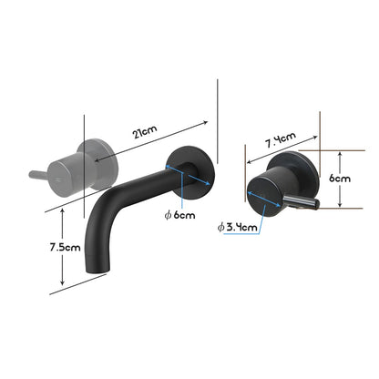 Decaura Basin Taps and Water Spout Set Bath Tub Spouts Outlet Wall Mount Black