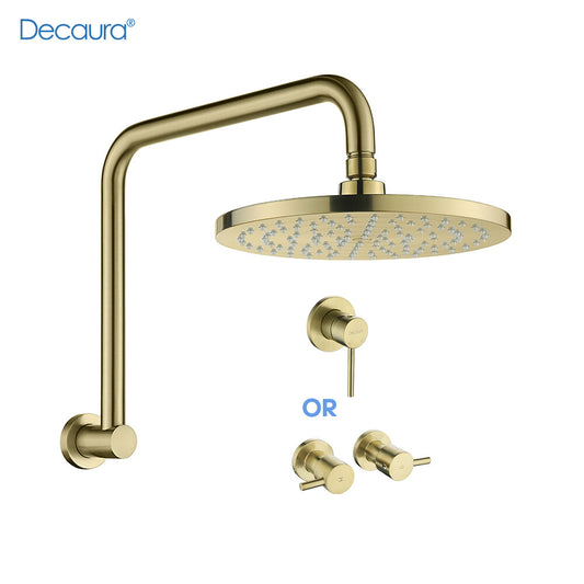 Decaura Rain Shower Head Set Gooseneck Shower Arm Brushed Gold Shower Taps