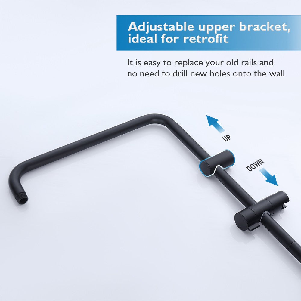 Decaura 10" Rain Shower Head Set Black Round Gooseneck Shower Arm Wall Tapware