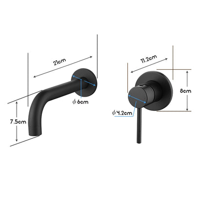 Decaura Basin Taps and Water Spout Set Bath Tub Spouts Outlet Wall Mount Black