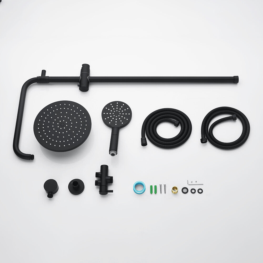 Decaura 9" Rain Shower Head Set Black Separate Water Inlet Elbow Round Gooseneck