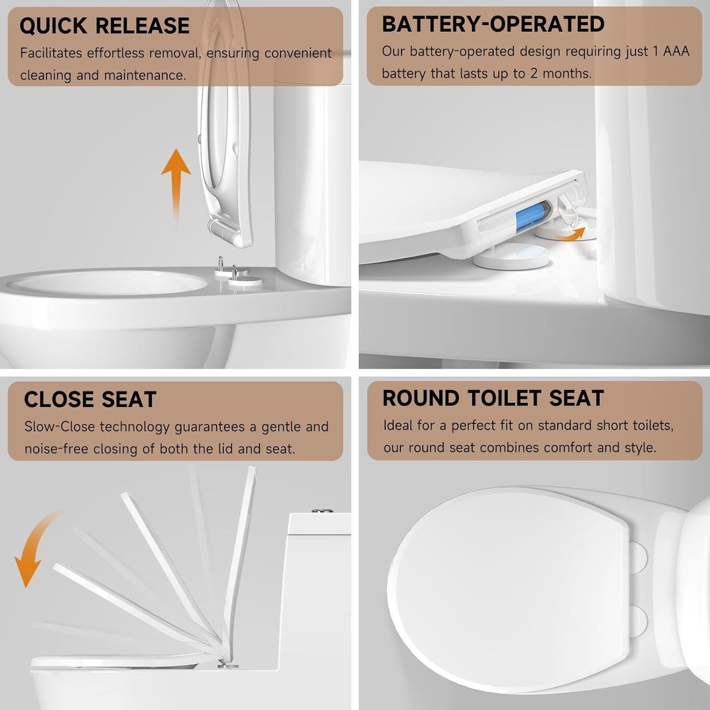 AQUATIZ Night Light Round Toilet Seat with Sound-Activated Sensing Light