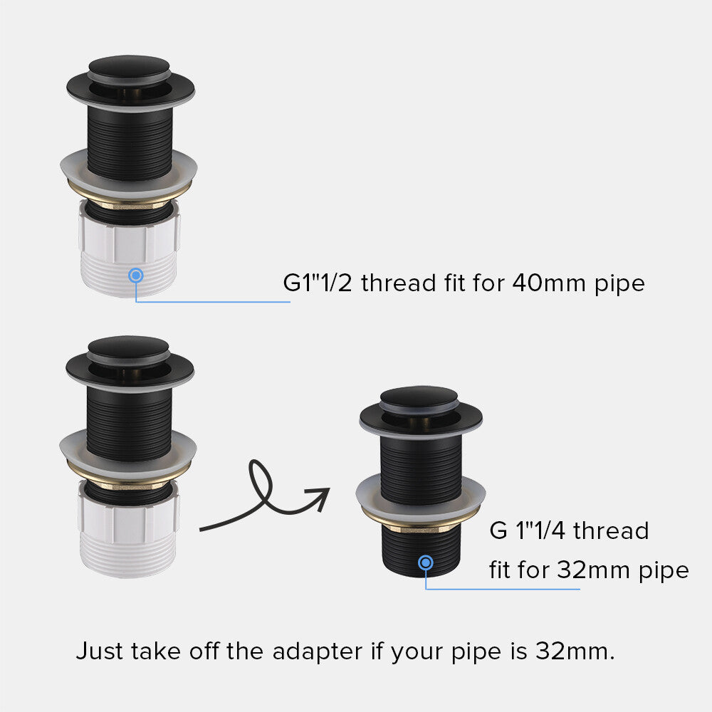 Decaura Pop Up Waste with/without Overflow Push Plug Drain Gold/Black/Chrome
