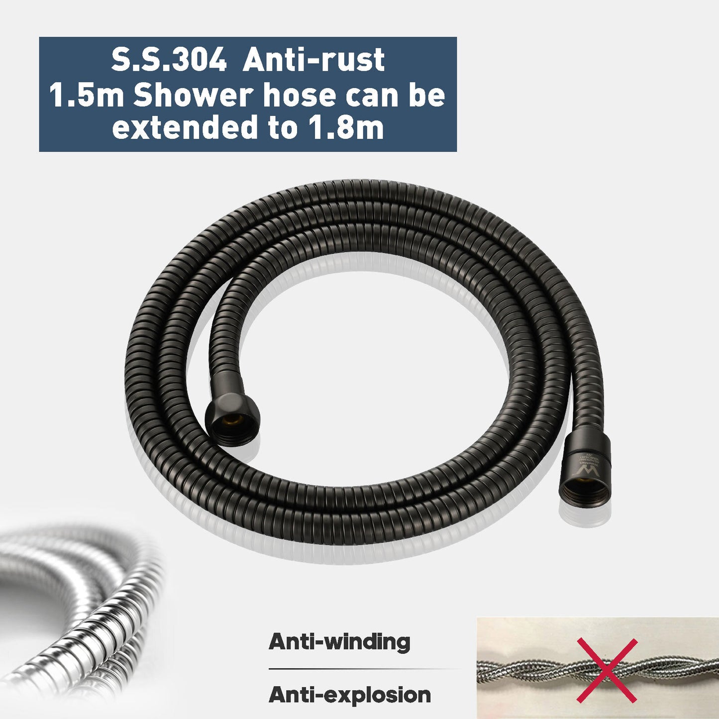 Decaura Large Hand Held Shower Head Set Black with Hose and Mount Shower Taps