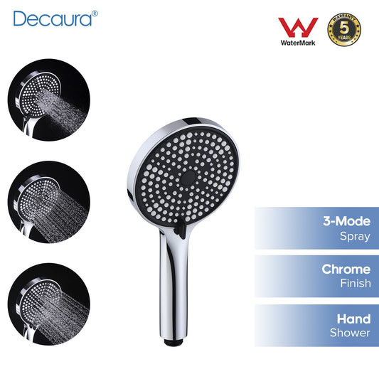 Decaura Hand Held Shower Head 3-Mode Spray Round Chrome Bathroom