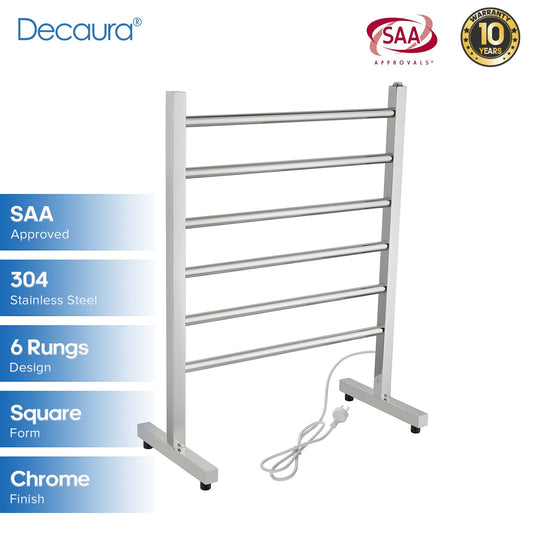 Heated Towel Rail Free Standing 6 Bar Chrome 304 Stainless Steel