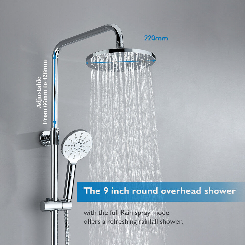 Decaura 9" Rain Shower Head Set Separate Water Inlet Elbow Sliding Mixer Taps