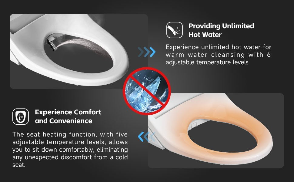 AQUATIZ D-Shaped Smart Bidet Seat, Auto Open/Close Lid, Oscillating Wash