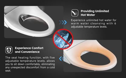 AQUATIZ D-Shaped Smart Bidet Seat, Auto Open/Close Lid, Oscillating Wash