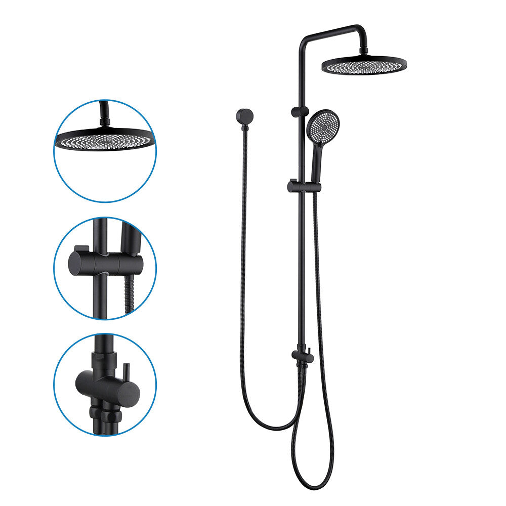 Decaura 10" Rain Shower Head Set Black Round Gooseneck Shower Arm Wall Tapware