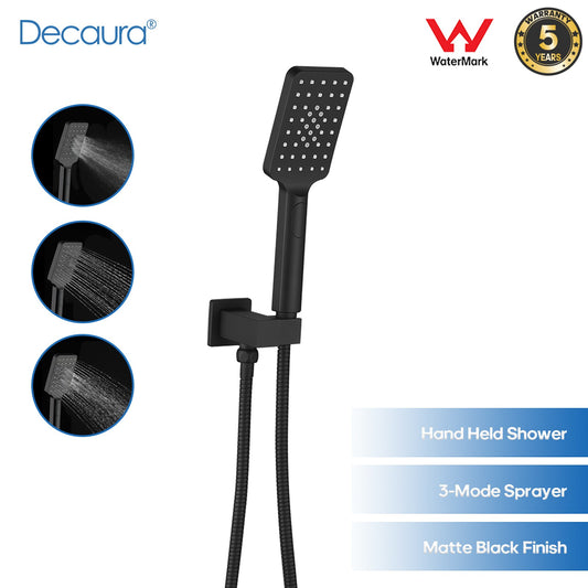 Decaura Square Hand Held Shower Head Set Black 3-Mode Spray Shower Handset