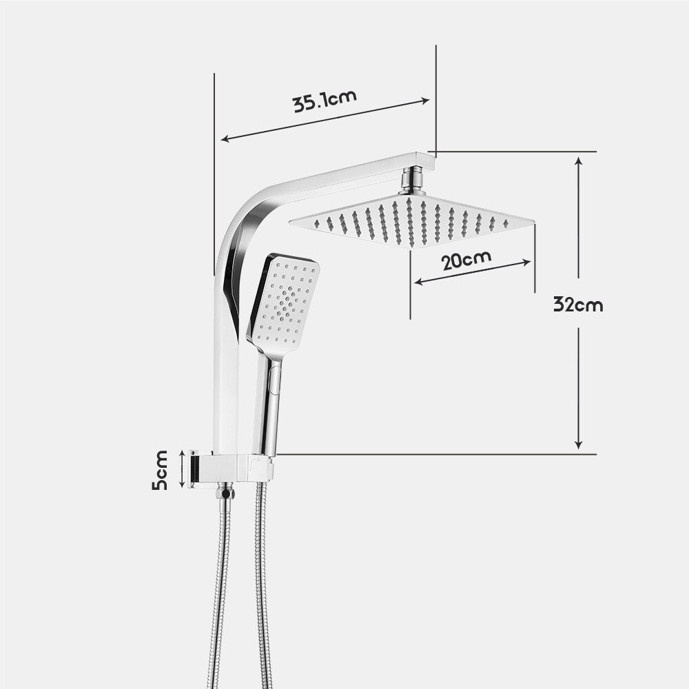 Decaura Shower Head Set 2 in 1 System Gooseneck Arm Chrome Wall Mount Mixer Taps