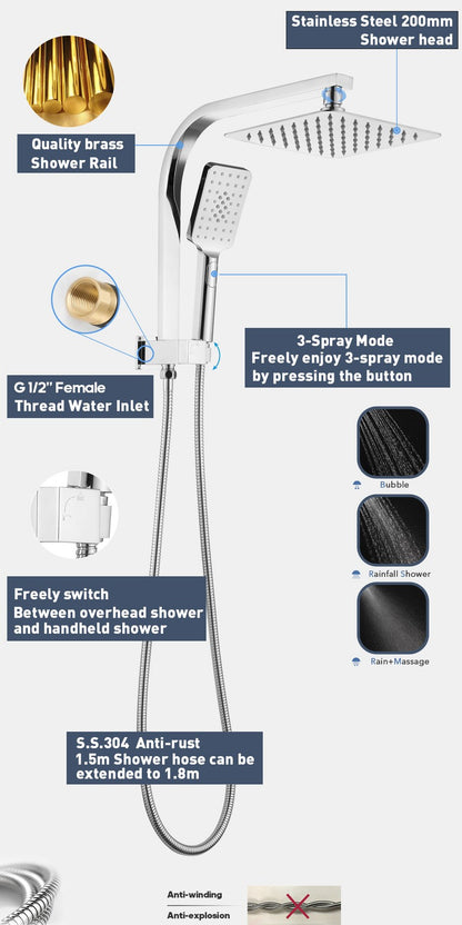 Decaura Shower Head Set 2 in 1 System Gooseneck Arm Wall Tapware Mixer Taps