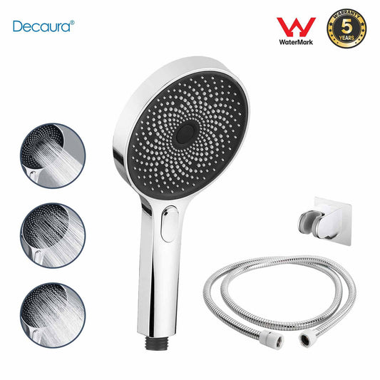 Chrome Hand Held Shower Head Set 1.5m Hose+Adhesive Holder 3-Mode Spray