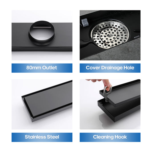 Decaura Tile Insert Drain Bathroom Floor Waste Shower Grate Black 900mm