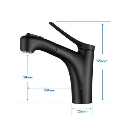 Decaura Black Bathroom Basin Mixer Tap Vanity Faucet Pull Out 2-mode Spray