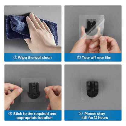 2PCS Hand Held Shower Head Holder Wall Mount Self Adhesive Black