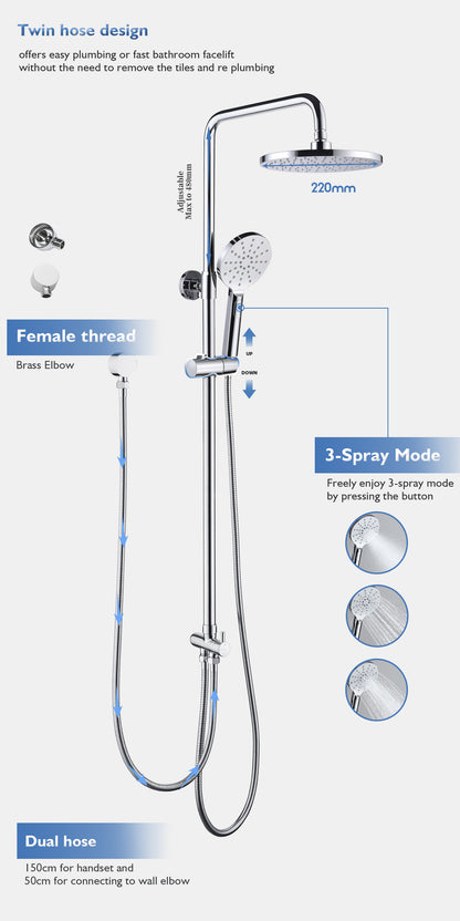 Decaura 9" Rain Shower Head Set Separate Water Inlet Elbow Sliding Mixer Taps