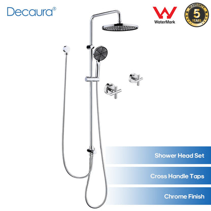 WELS 10 Inch Rain Shower Head Set Gooseneck Round Shower Mixer Tap Cross Handle
