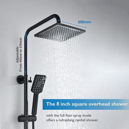 Decaura 8" Rain Shower Head Set Black Separate Water Inlet Elbow Shower Taps
