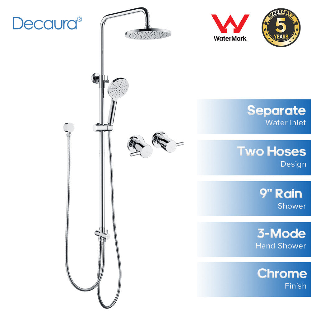 Decaura 9" Rain Shower Head Set Separate Water Inlet Elbow Sliding Mixer Taps