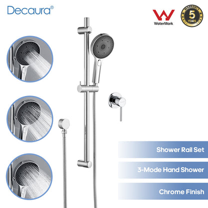 WELS Hand Held Shower Head on Sliding Rail Bar Chrome Round Shower Mixer Taps