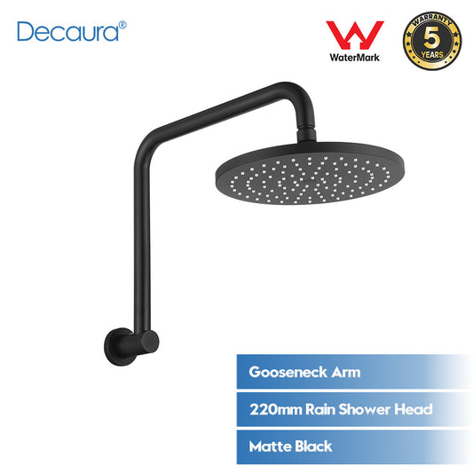 WELS 9" Rain Shower Head Set Black Round Gooseneck Arm Rainfall Overhead
