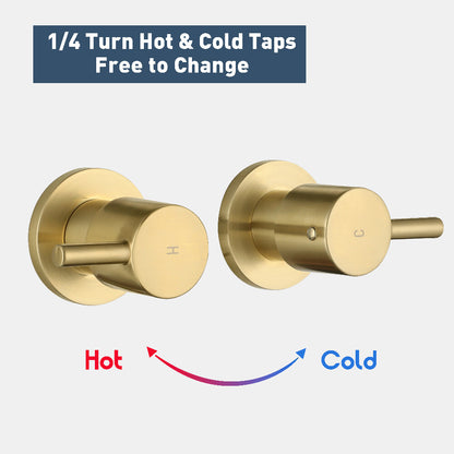 Decaura Shower Head Set Brushed Gold Round Rail Set Shower Mixer Tap Wall Mount