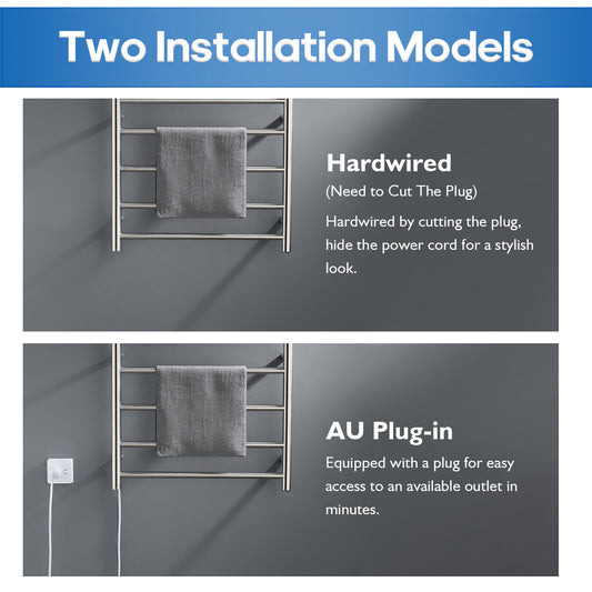 Decaura Wall Mounted Heated Towel Rail 5 Bar 304 Stainless Steel Brushed Round
