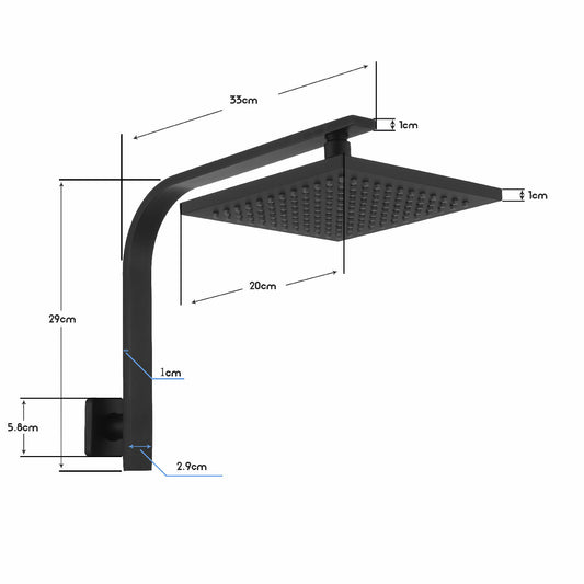 Decaura 8" Rain Shower Head Set Black Square Gooseneck Arm Shower Mixer Taps