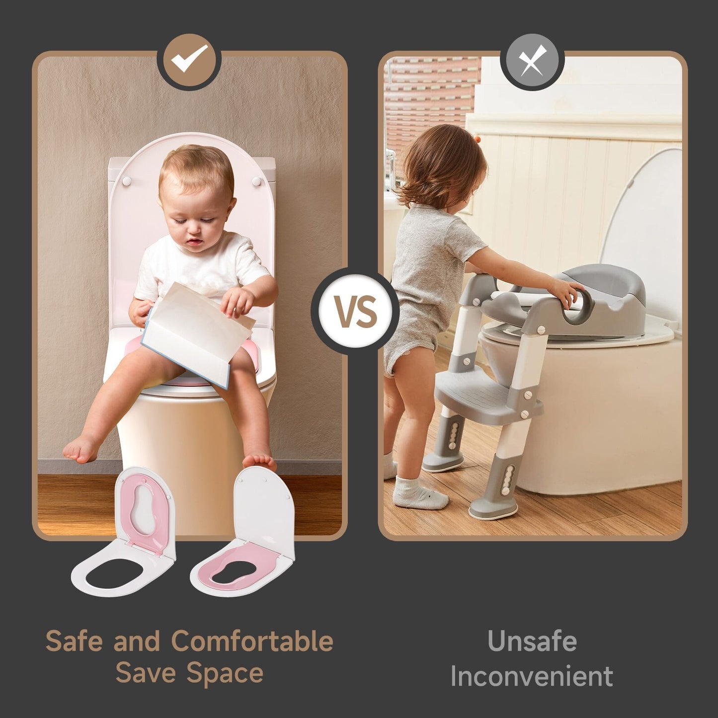 AQUATIZ D-Shaped Family Toilet Seat with Built-in Potty Training Seat Child Seat