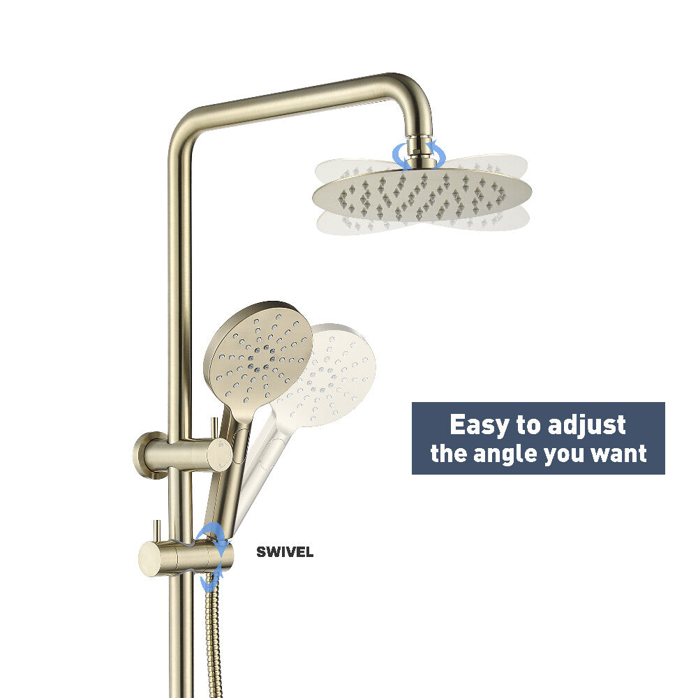 Decaura 8" Rain Shower Head Set Brushed Gold 2 in 1 System Gooseneck Arm
