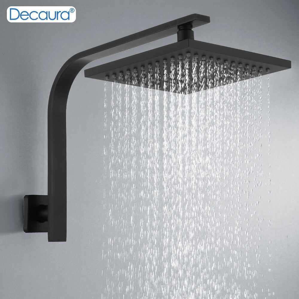 Decaura 8" Rain Shower Head Set Black Brass Gooseneck Shower Arm Square Bathroom