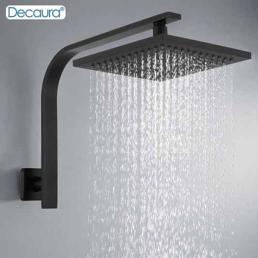 Decaura 8" Rain Shower Head Set Black Brass Gooseneck Shower Arm Square Bathroom