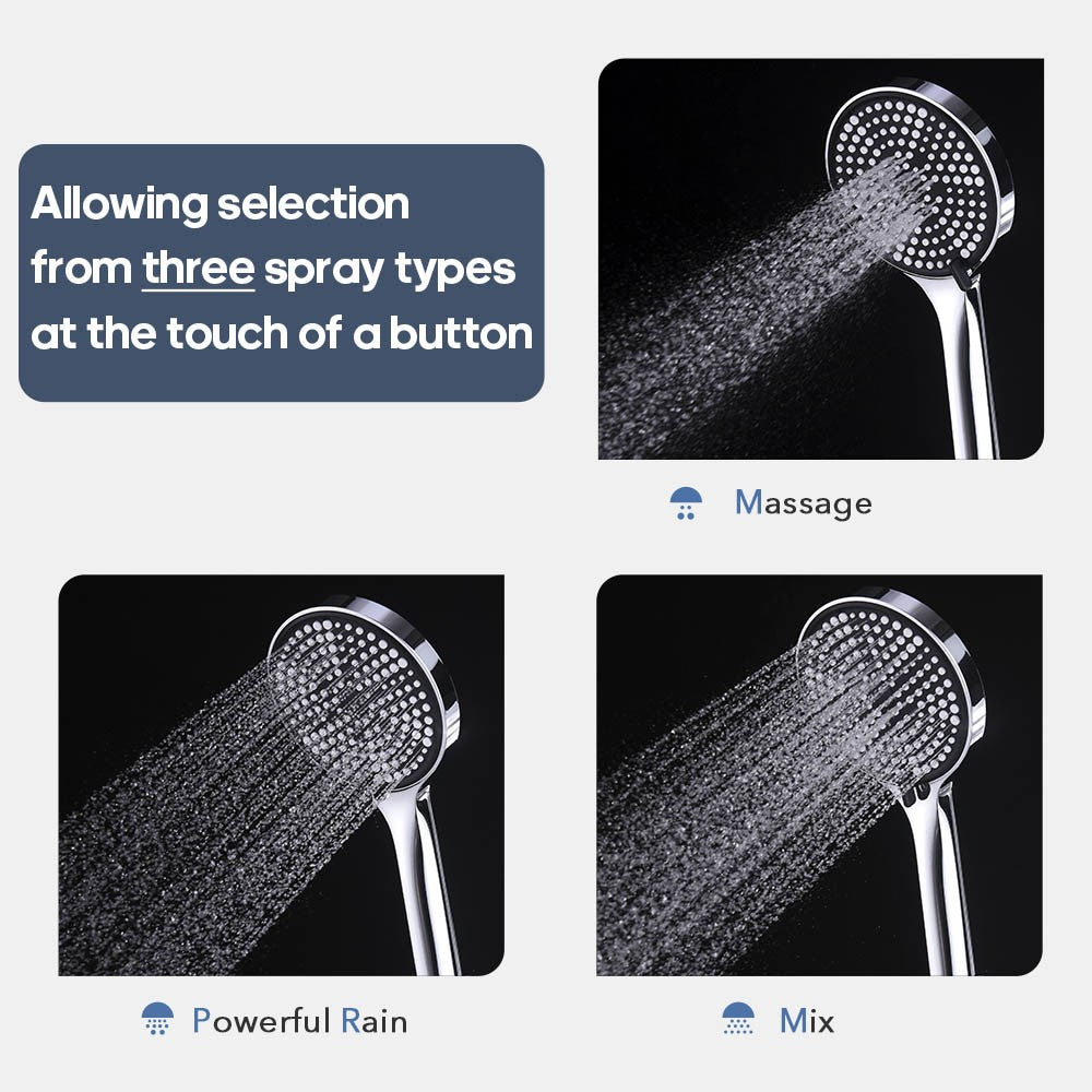 Decaura Hand Held Shower Head 3-Mode Spray Round Chrome Bathroom