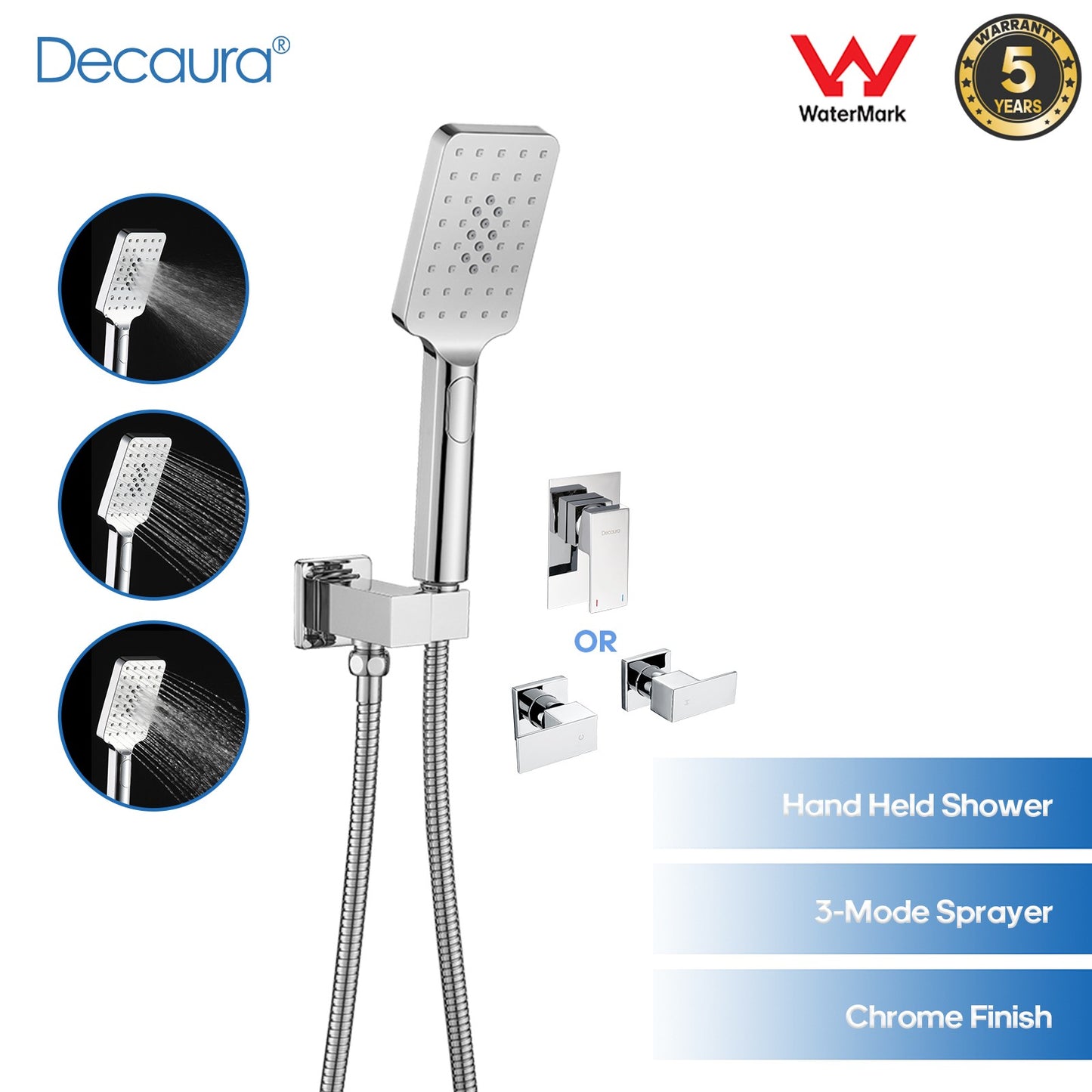 WELS Hand Held Shower Head Set Chrome Shower Handset Shower Taps Square