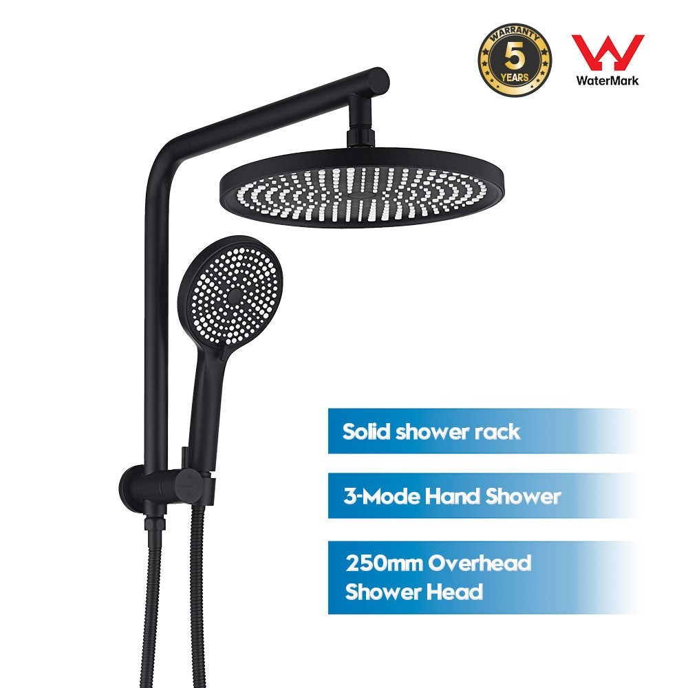Decaura 10" Rain Shower Head Set Black Round Shower Mixer Tap Wall Tapware