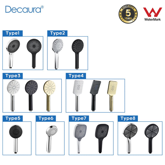 Decaura Hand Held Shower Head 3/4/5-Mode Spray Round/Square Bathroom Shower Head