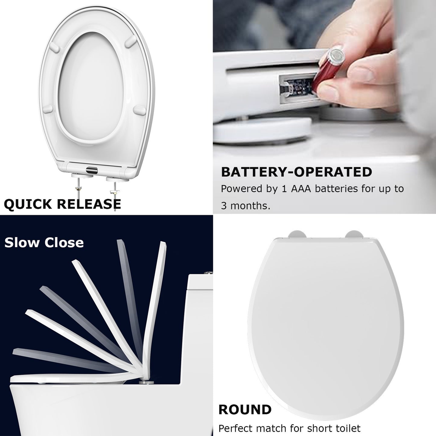 AQUATIZ Night Light Round Toilet Seat with Sound-Activated Sensing Light