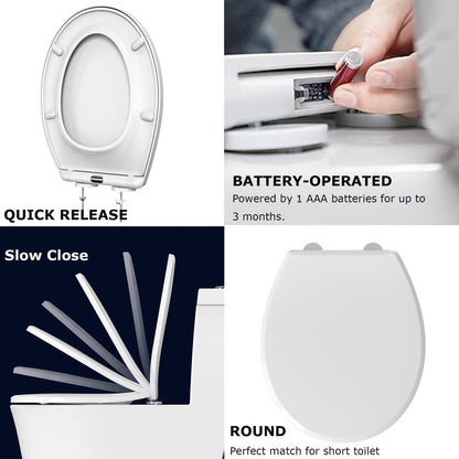 AQUATIZ Night Light Round Toilet Seat with Sound-Activated Sensing Light