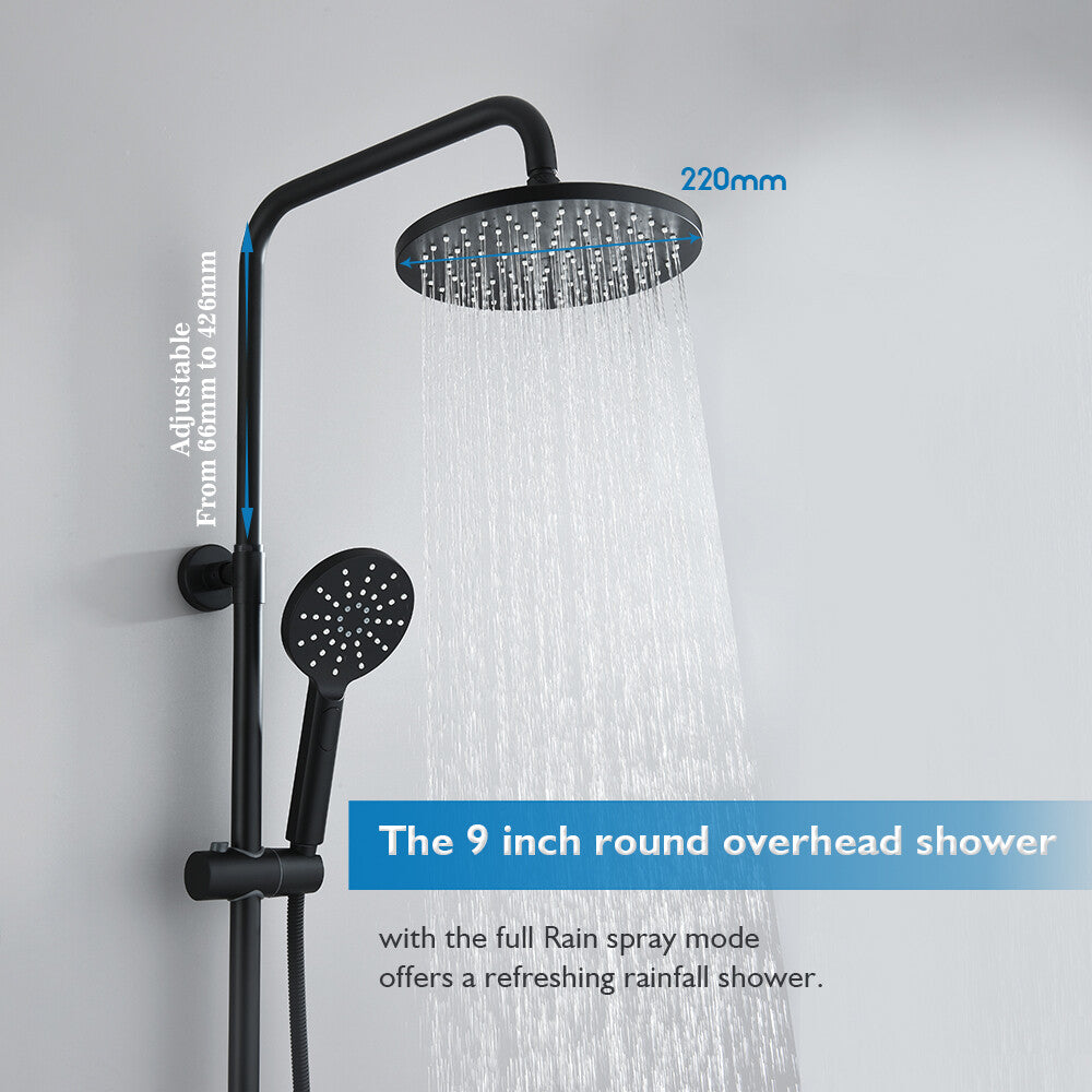 Decaura 9" Rain Shower Head Set Black Round Separate Wall Elbow Tapware Mixer