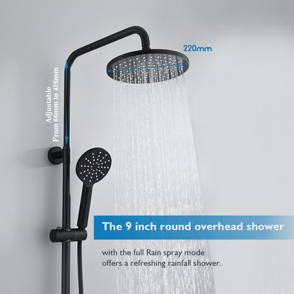 Decaura 9" Rain Shower Head Set Black Round Separate Wall Elbow Tapware Mixer