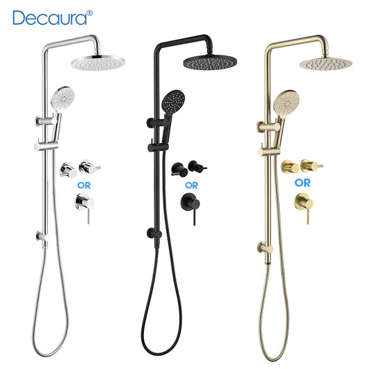 Decaura Shower Head Set Gooseneck Arm Brushed Gold/Black/Chrome Wall Tapware