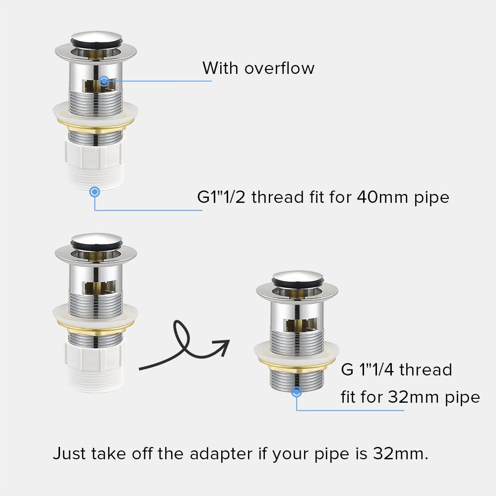 Decaura Pop Up Waste with/without Overflow Push Plug Drain Gold/Black/Chrome