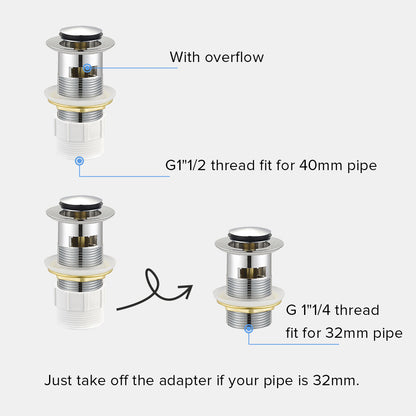 Decaura Pop Up Waste with/without Overflow Push Plug Drain Gold/Black/Chrome