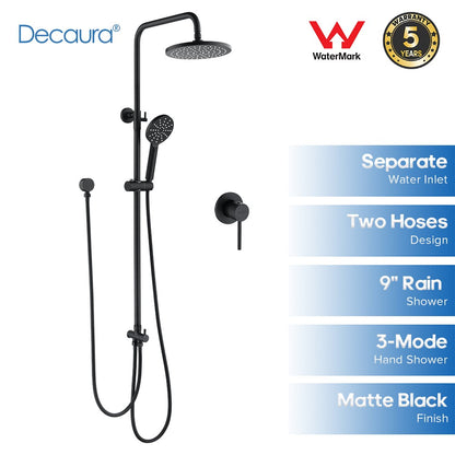 Decaura 9" Rain Shower Head Set Black Round Separate Wall Elbow Tapware Mixer